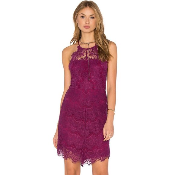 FREE PEOPLE Intimately She Got It Slip Lace Halter Mini Dress Purple - Picture 1 of 11